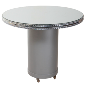 MESA BOLO ESPELHO REDONDA COM CRISTAIS/CORES DIVERSAS
