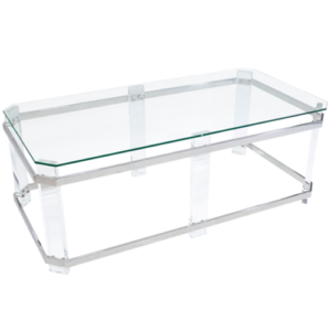 MESA CENTRO BERGEN PRATA COM TAMPO DE VIDRO RETANGULAR