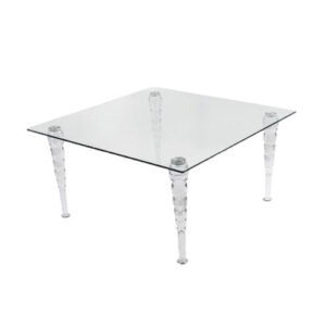 MESA VIDRO QUADRADA PÉS DE ACRÍLICO