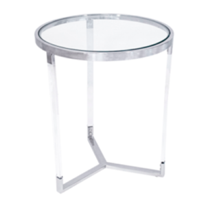 MESA LATERAL METAL PRATA TAMPO DE VIDRO