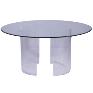 MESA DE VIDRO COM BASE ACRÍLICO CURVA