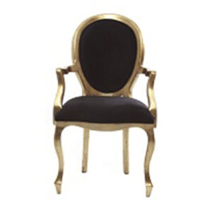 POLTRONA MEDALHÃO PRETA COM FOLHA DE OURO