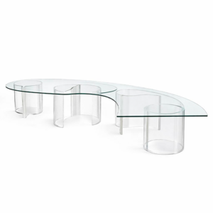MESA VIDRO TAMPO CURVO COM BASE ACRILICO CURVA